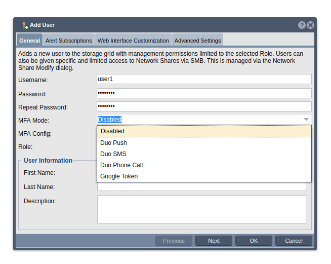1. User Create Select MFA Mode